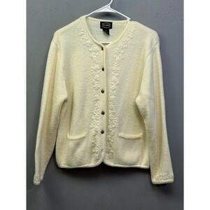 Designers Studio Originals Cardigan Women PM Cream Floral Embroidered‎ Pocket